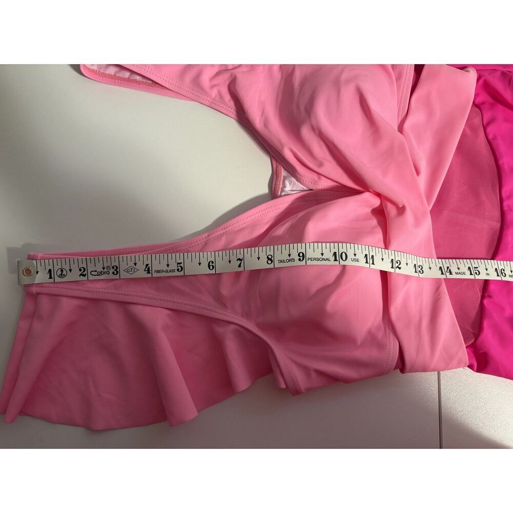 Pink Ombre One-Piece Swimsuit | Ruffle Sleeve V-Neck Cutout Monokini - Picture 7 of 8